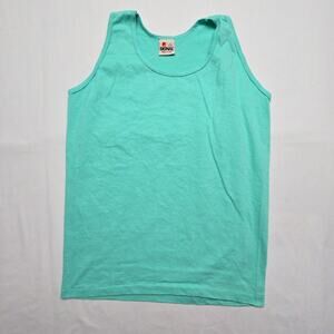 Vintage Teal Blue Blank Tank Top Made in USA Womens Small 34-36 VTG